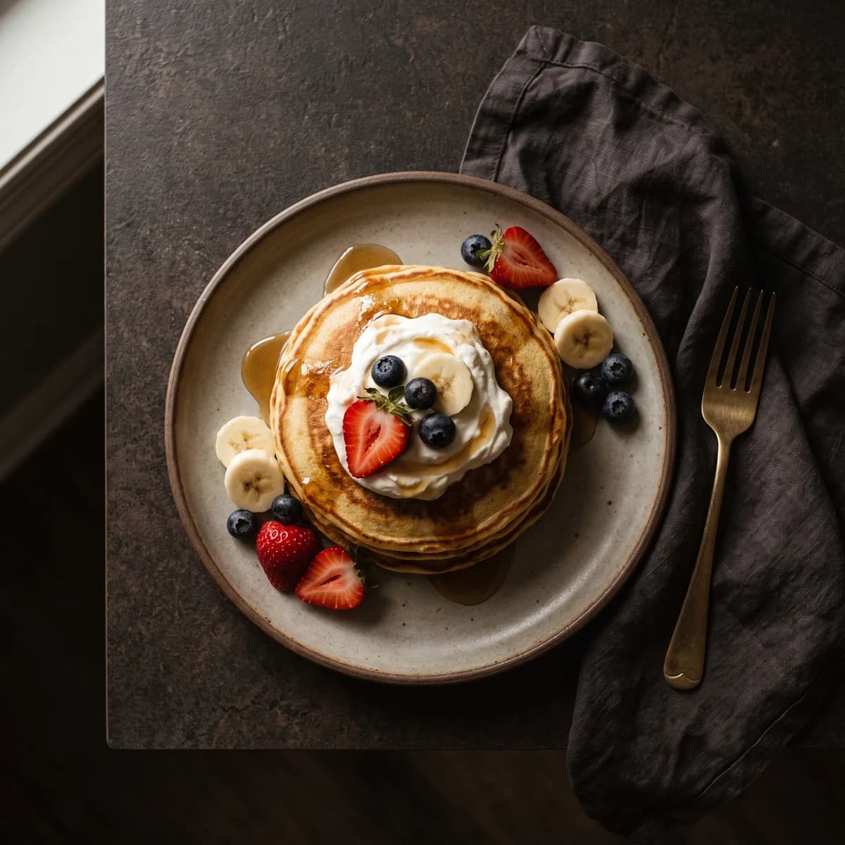 Seleção de Panquecas com Fruta e Chantilly